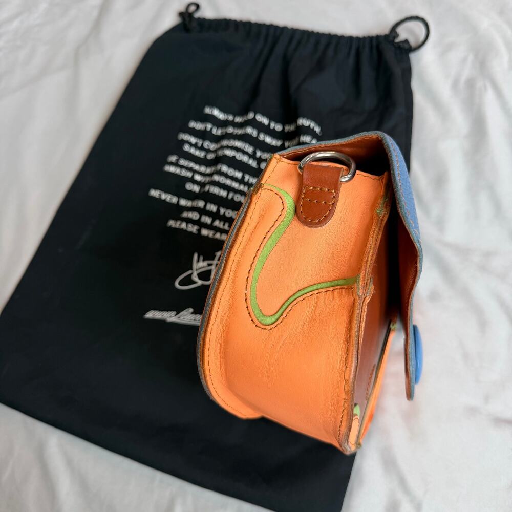 John Fluevog Mini Leather Crossbody Multicolor Orange Blue Green Shoulder Purse - Picture 7 of 16